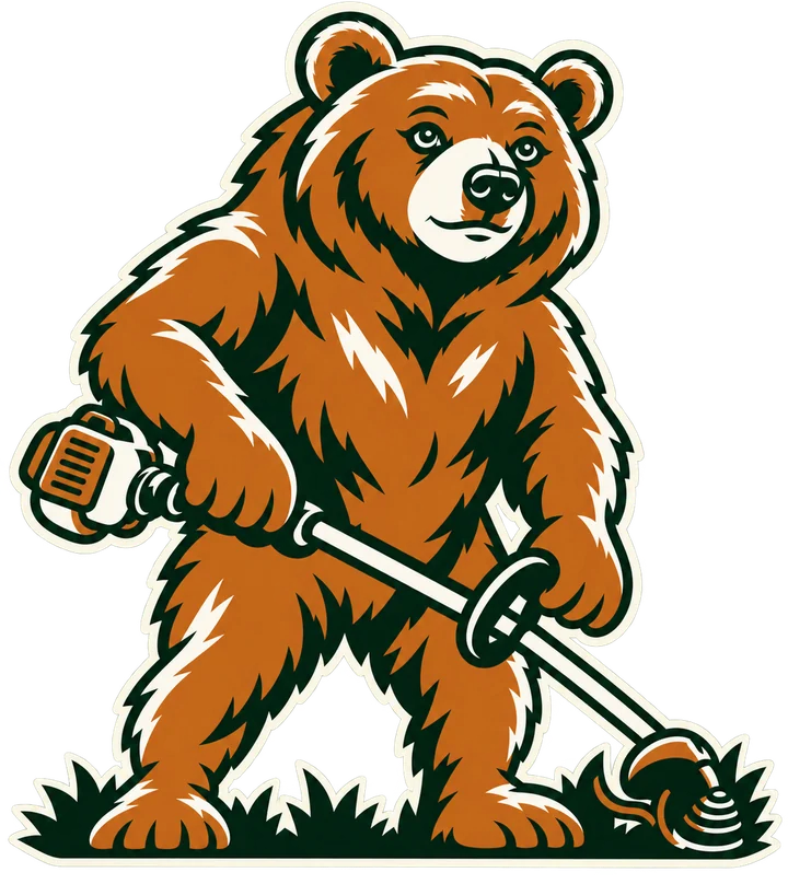 Slaughter bear mascot running a string trimmer